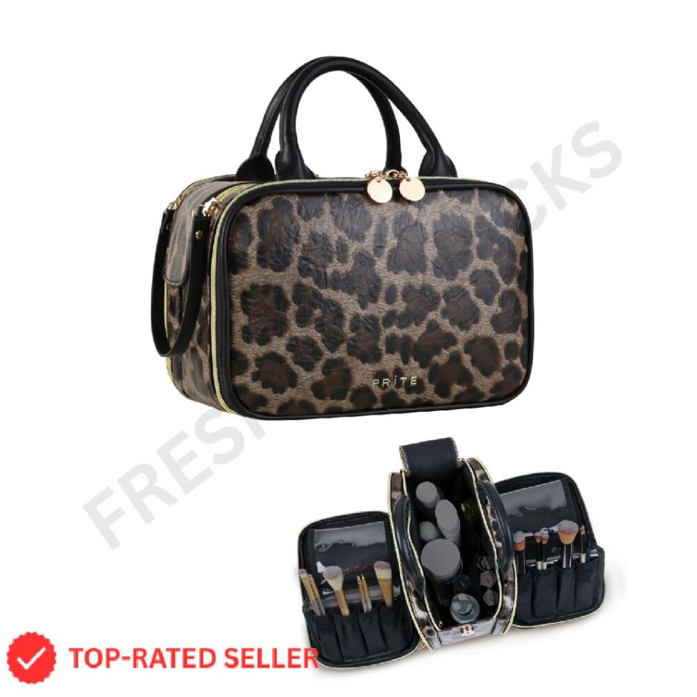 Large Capacity Waterproof Travel Cosmetic Organizer Open Flat Toiletry Bag